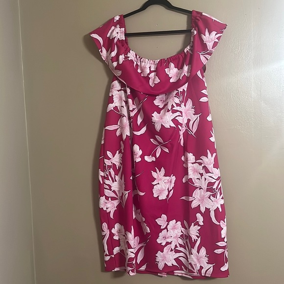 Lane Bryant Dress Sz 26 Sheath Pink Floral Print Off-Shoulder Feminine Fairy - Picture 1 of 8